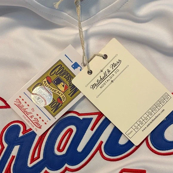 Mitchell & Ness Braves White and Blue Jersey Hank Aaron #44 Throwback - Picture 10 of 10